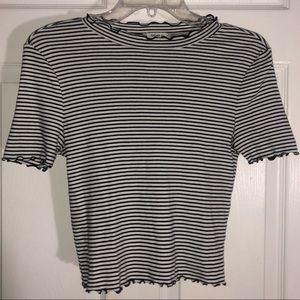 black and white striped lettuce trim tee